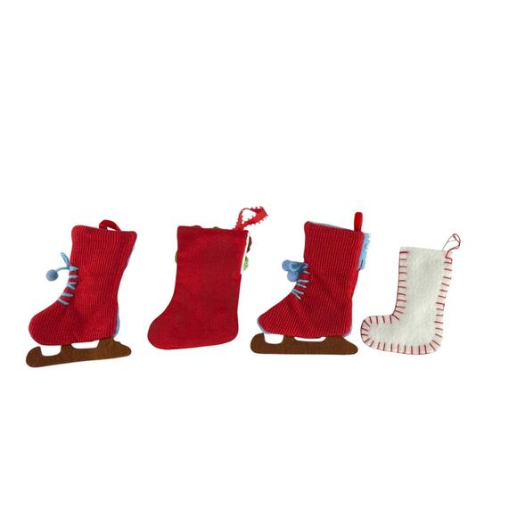 Vintage Let It Snow Mini Stocking Ornaments Set of 4 Felt Corduroy Style - Picture 11 of 11